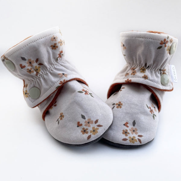 Dainty Floral Baby Boots Tan Rubber