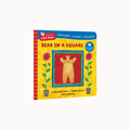 A children's board book titled 'Bear in a Square' by Stella Blackstone and Dr. Bruce Harter, featuring a bright yellow cover with a red striped spine, a blue 'Baby-Proof' banner, and an illustration of a bear inside a square frame.