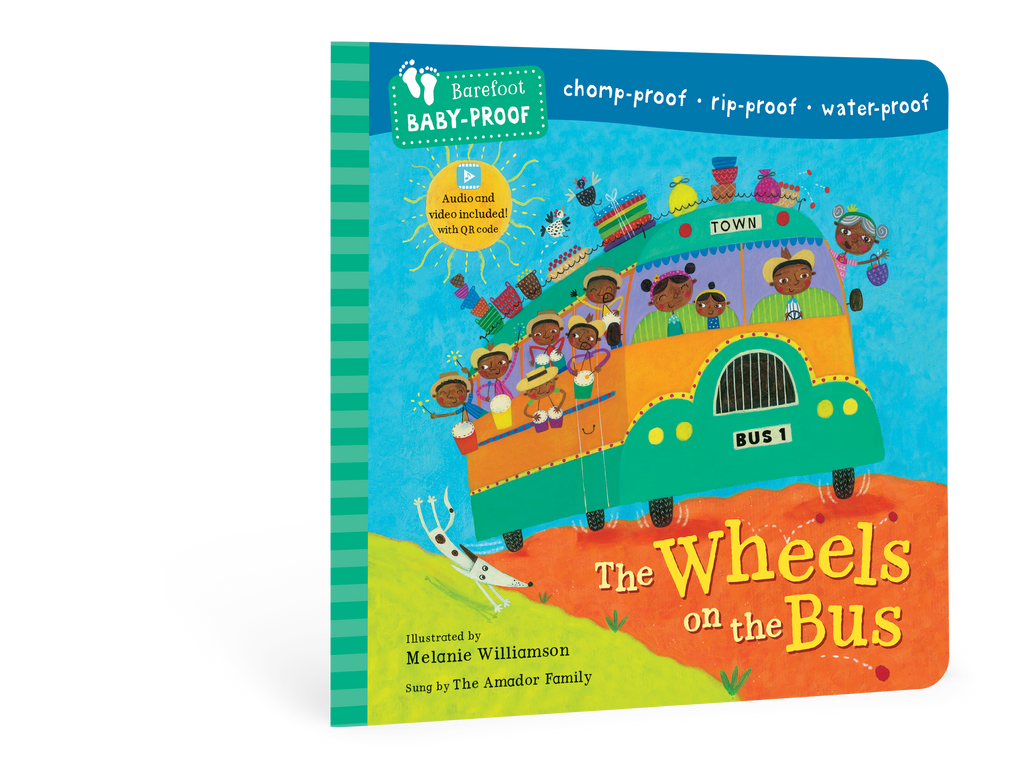 Children's book titled 'The Wheels on the Bus' with a colorful cover featuring a bus and children.