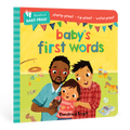 Children's book titled 'Baby's First Words' with colorful cover and illustration of three children.