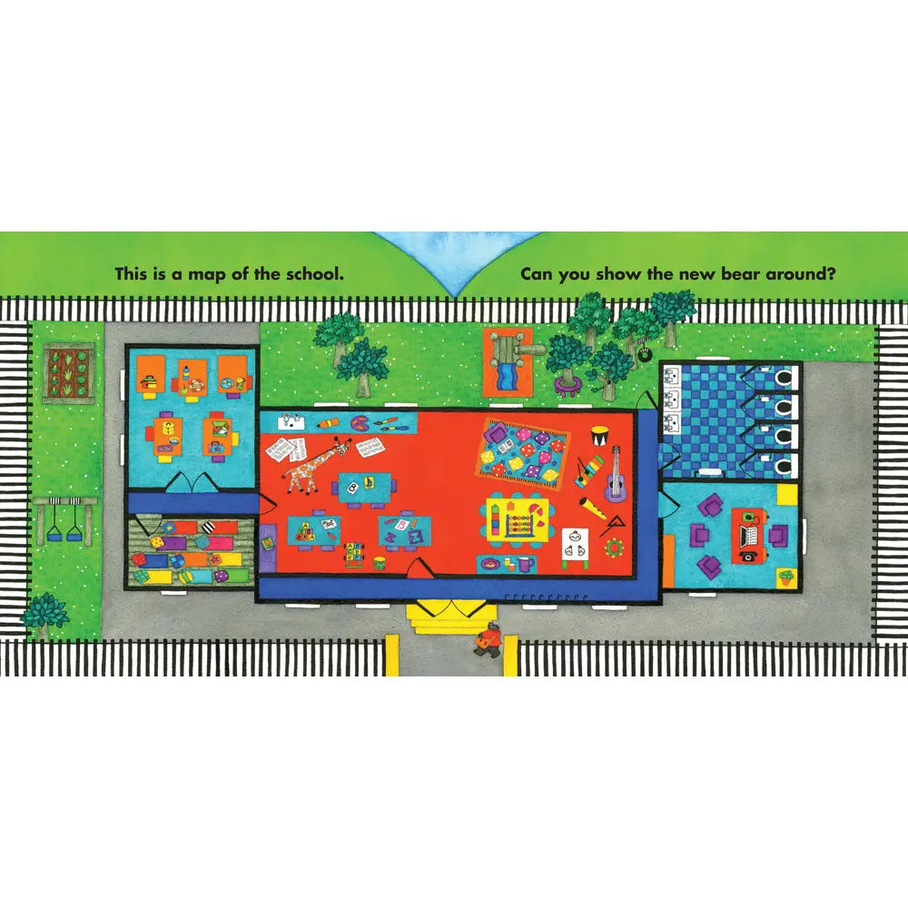 Colorful map of a school layout with text instructions on a white background