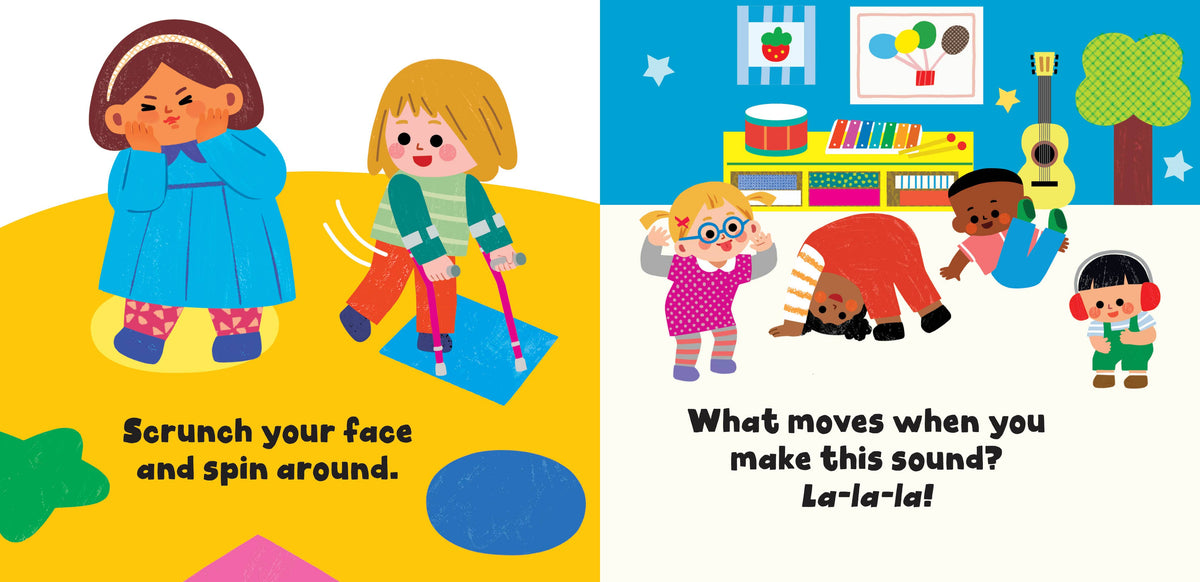 Illustrated children's book pages with colorful characters and text.