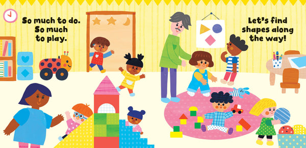 Illustration of children playing with blocks and a teacher in a classroom setting.
