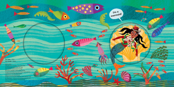 Colorful underwater scene with mermaid, fish, and sea creatures.