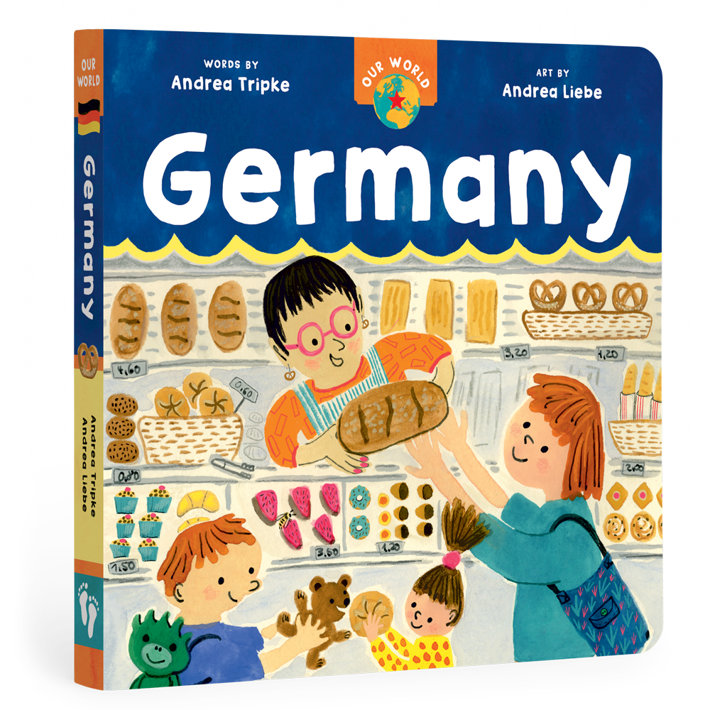 A children's board book titled 'Germany' by Andrea Tripke and Andrea Liebe, featuring a colorful illustration of a bakery scene on the front cover and spine.