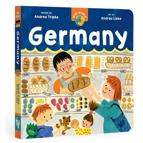 A children's board book titled 'Germany' by Andrea Tripke and Andrea Liebe, featuring a colorful illustration of a bakery scene on the front cover and spine.