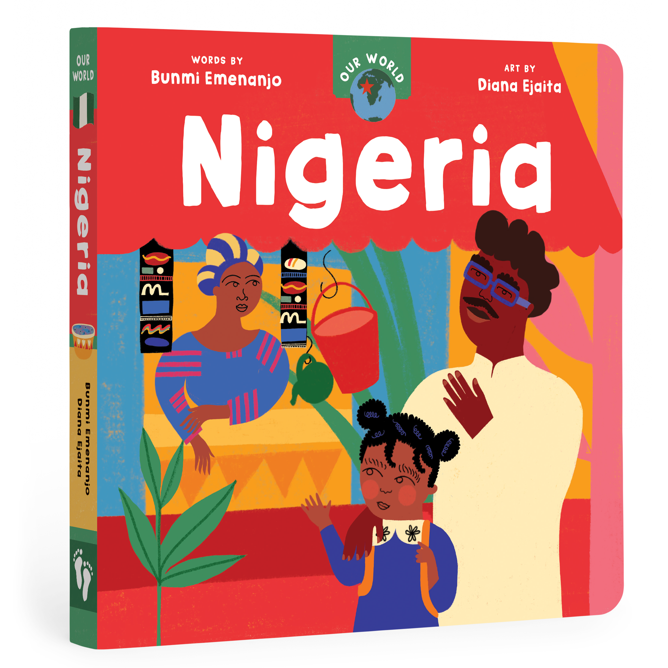 Book cover of 'Nigeria' featuring colorful illustrations of people and traditional elements.