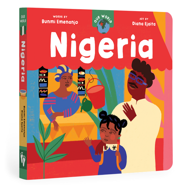 Book cover of 'Nigeria' featuring colorful illustrations of people and traditional elements.