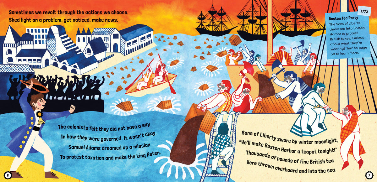 Illustrated book page about American history 