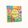 A Peek-a-Book board book titled 'Who's in the Garden?' featuring a colorful illustrated cover with a rabbit, flowers, a bird, and a watering can, shown on a plain white background.