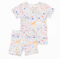 Children's pajama set with unicorn pattern on a white background