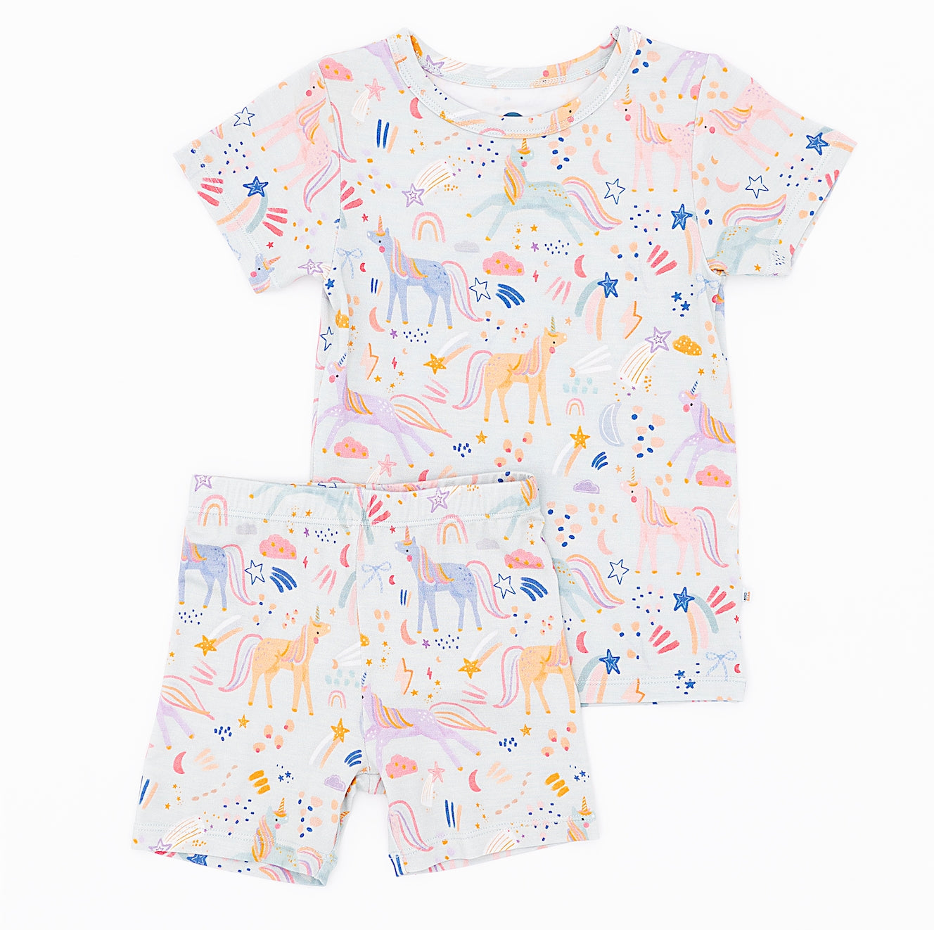 Children's pajama set with unicorn pattern on a white background