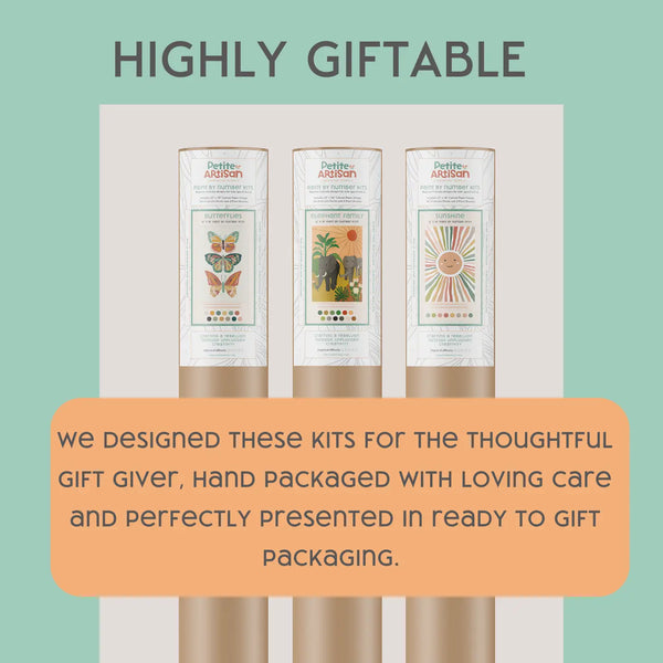 Three cylindrical products in a box with text about being 'Highly Giftable' on a teal background.