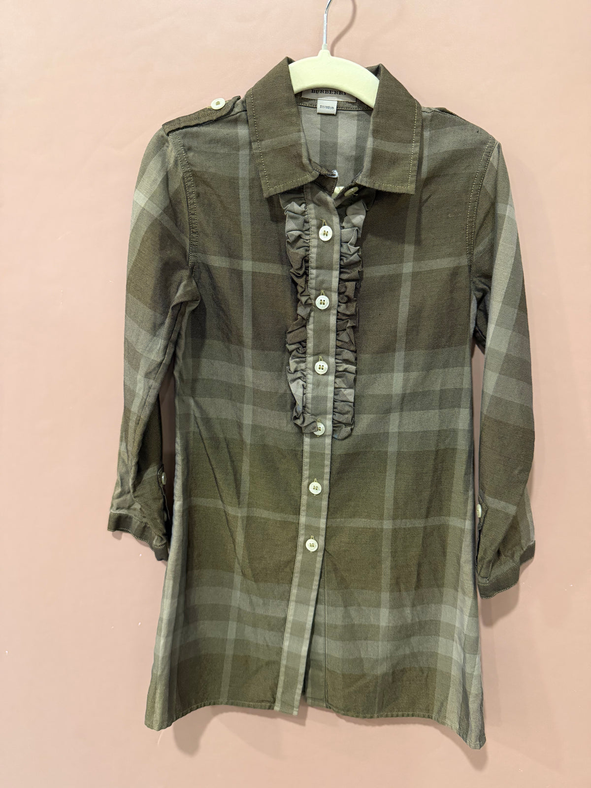 Burberry - Green Plaid Shirt Dress - 5Y