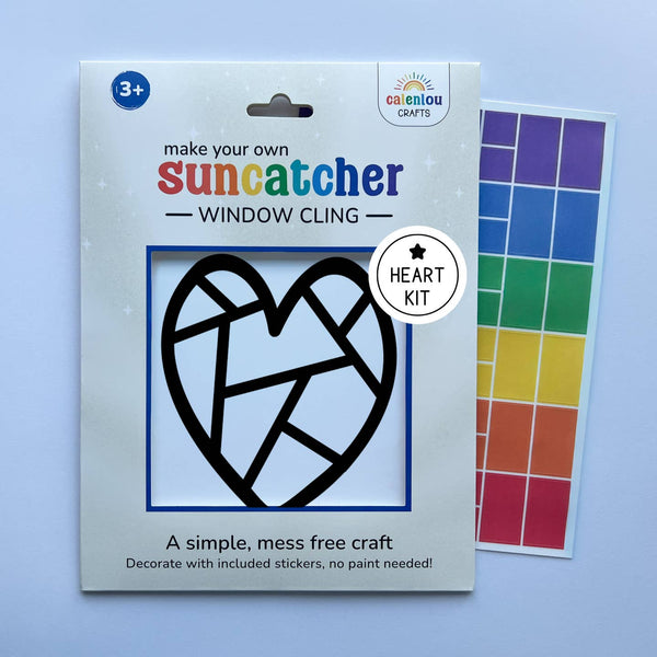 Calenlou Crafts suncatcher window cling kit with heart design on a blue background