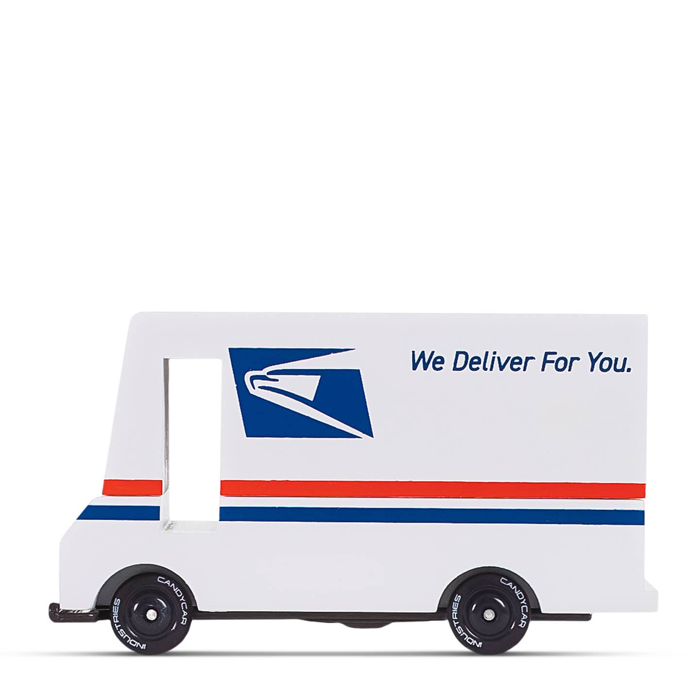 Model of a postal truck with 'We Deliver For You.' text on a white background