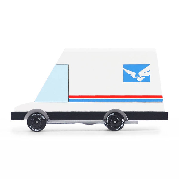 Model of a delivery truck with a logo on a white background
