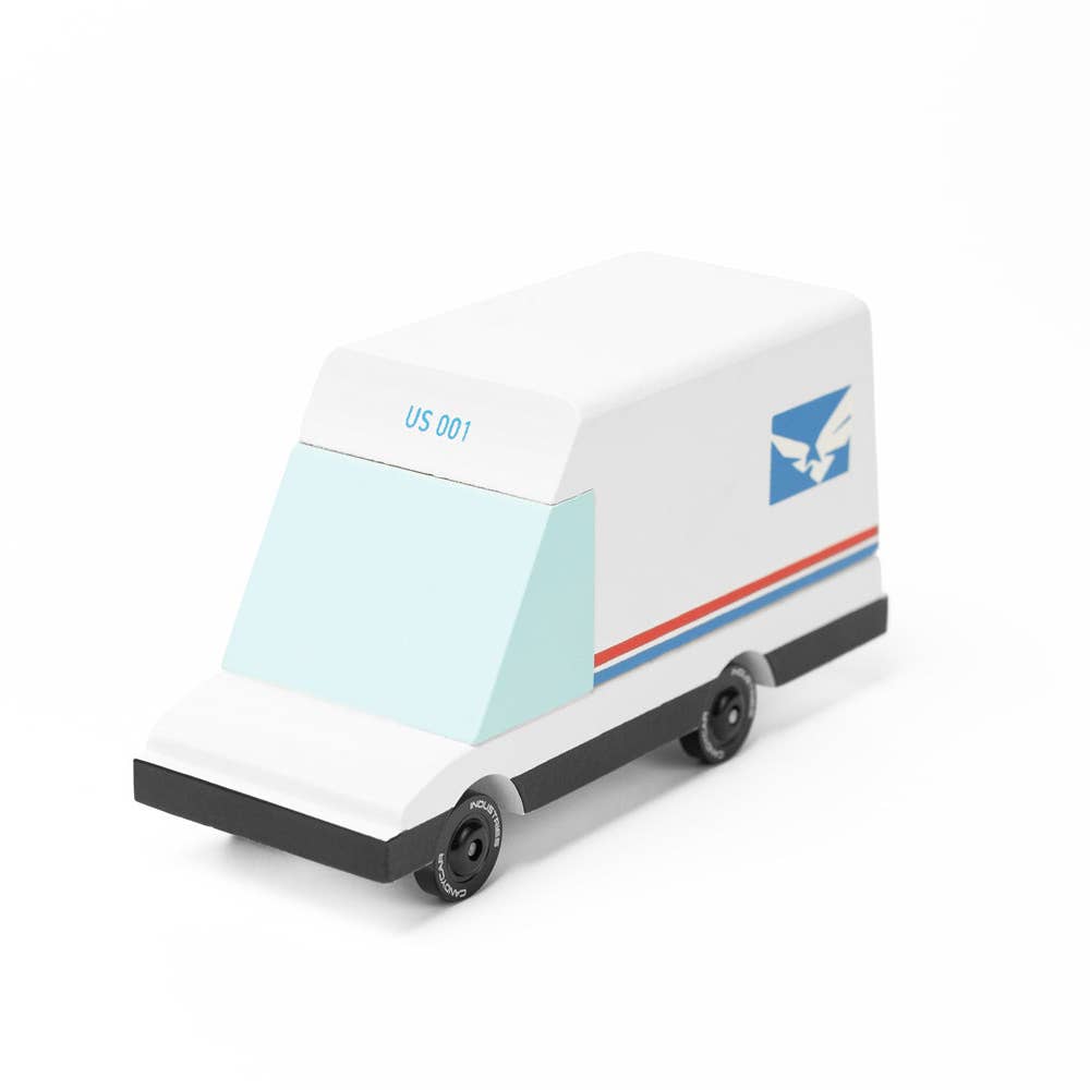 Model of a postal truck with a clear windshield on a white background