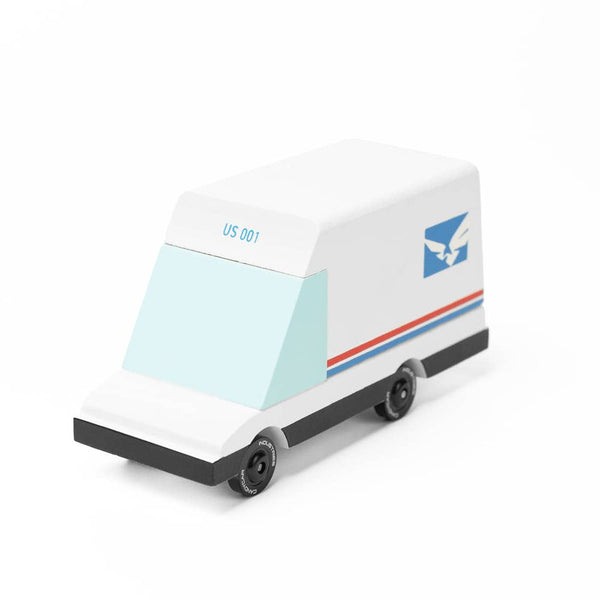 Model of a postal truck with a clear windshield on a white background