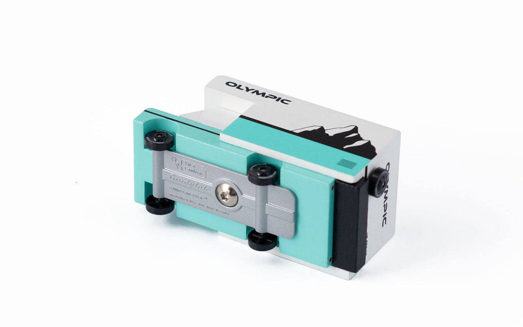 Teal and gray Olympic track and field device on a white background