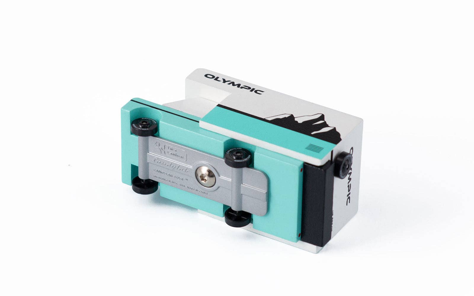 Teal and gray Olympic track and field device on a white background