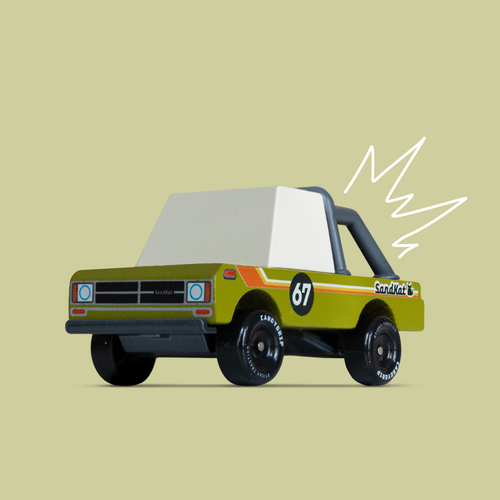 Illustration of a vintage truck with a number 67 on a beige background