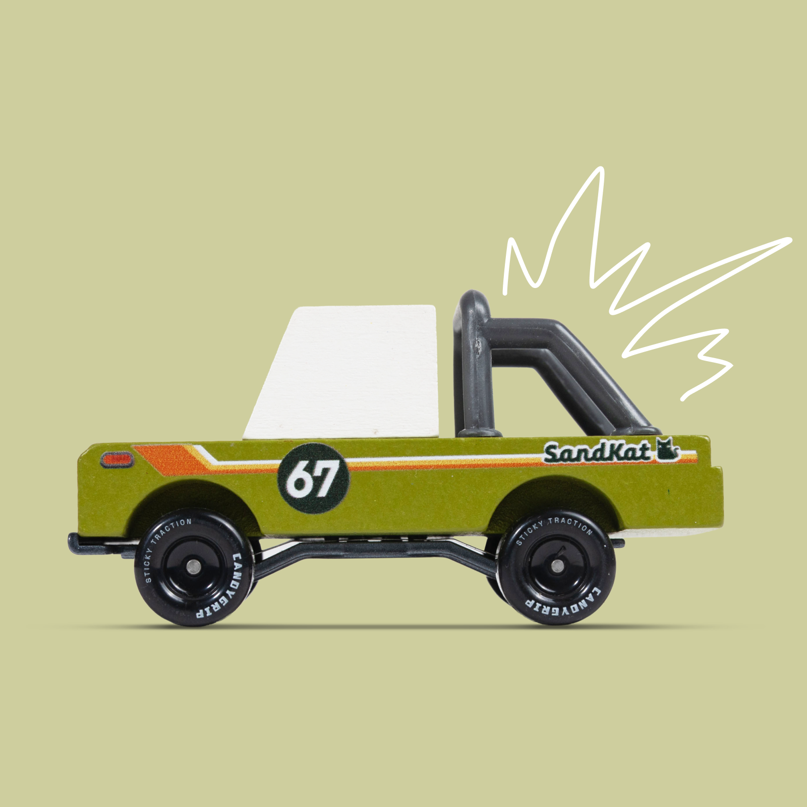 Toy truck with a white box on a beige background