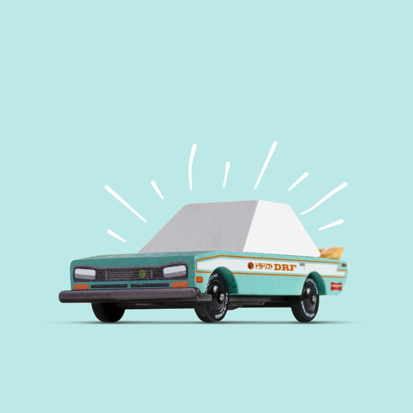 Illustration of a vintage car on a light blue background