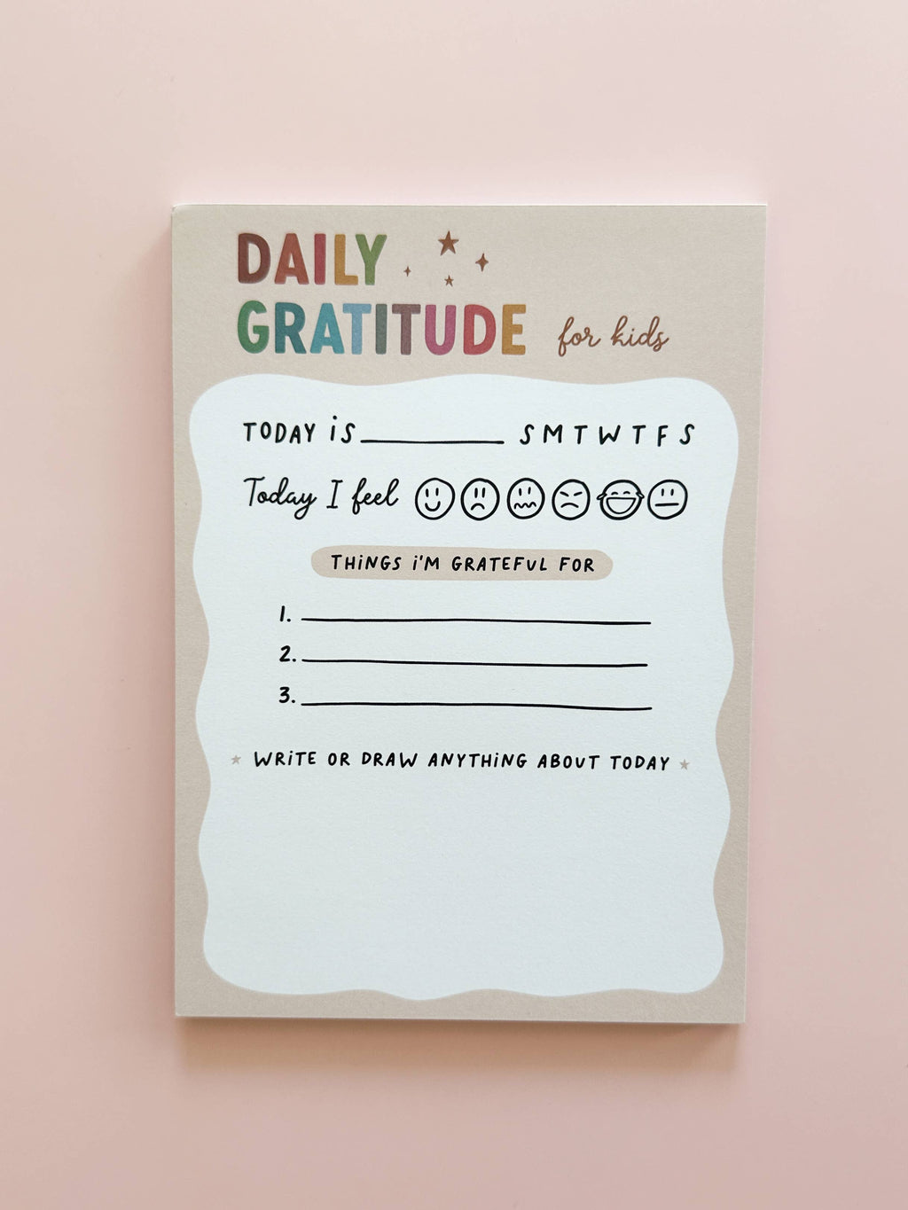 Daily Gratitude for kids worksheet on a pink background