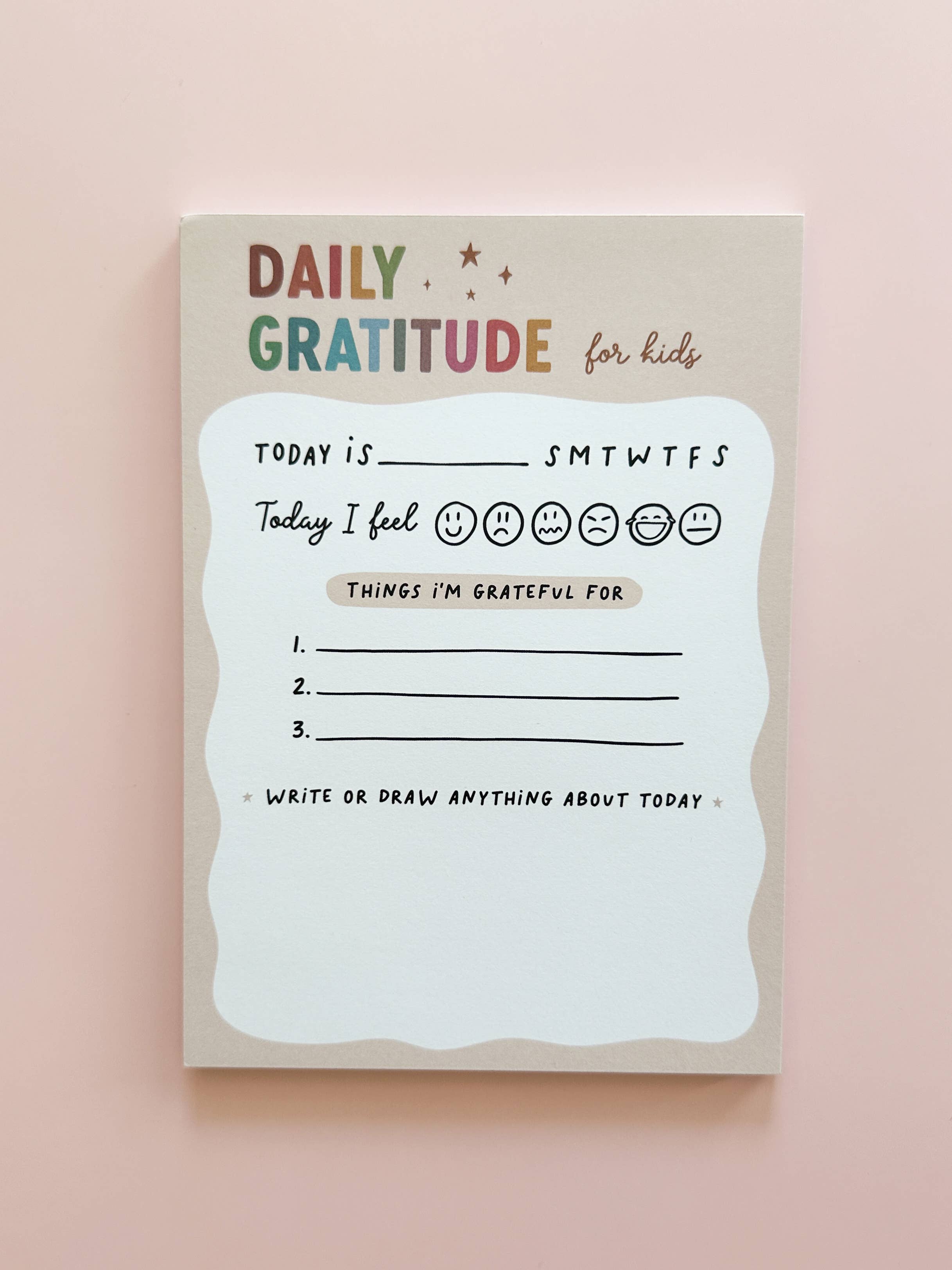 Daily Gratitude for kids worksheet on a pink background