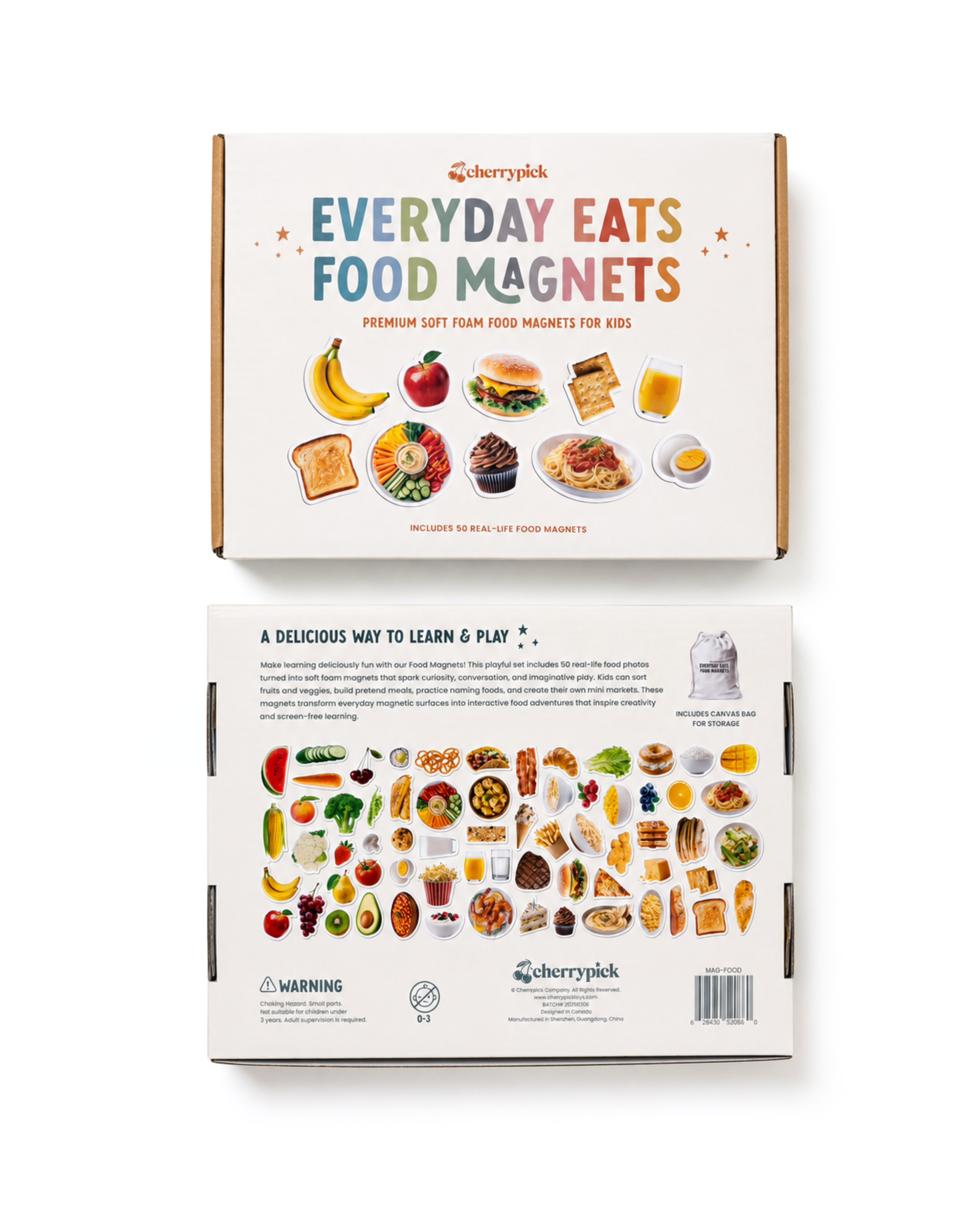 Box of Everyday Eats Food Magnets with images of food items on a white background