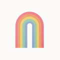 A minimalist pastel rainbow arch graphic centered on a plain off-white background.
