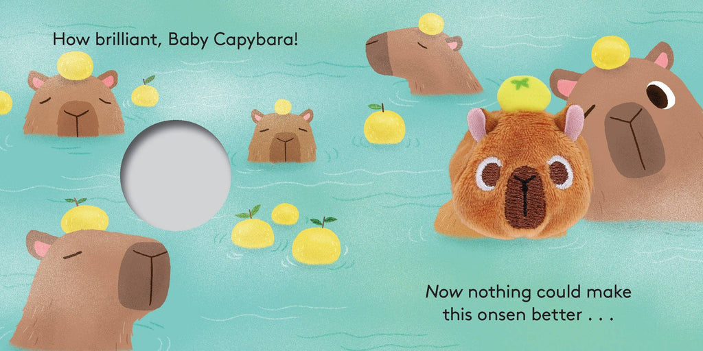 Illustration of baby capybaras with lemons and a moon on a blue background
