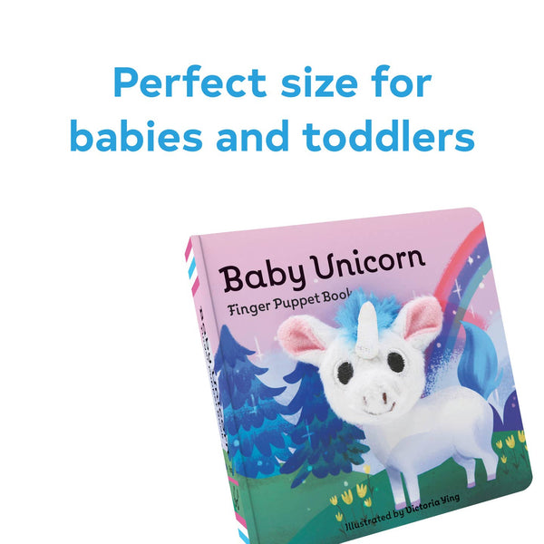 Finger puppet book for babies and toddlers with a unicorn on the cover