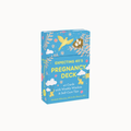 A boxed card deck titled "Expecting 411's Pregnancy Deck" shown on a plain light background. The box is light blue with yellow title text and illustrated birds, flowers, clouds, and small animal motifs.