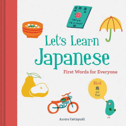 Book cover of 'Let's Learn Japanese' with colorful illustrations and text.