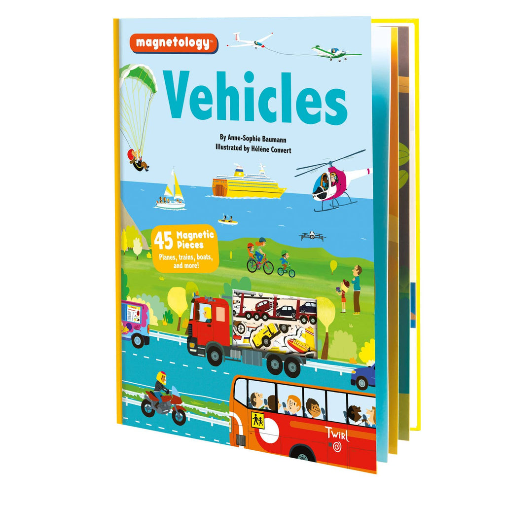 Book titled 'Vehicles' with colorful illustrations of various vehicles on the cover.