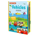 Book titled 'Vehicles' with colorful illustrations of various vehicles on the cover.