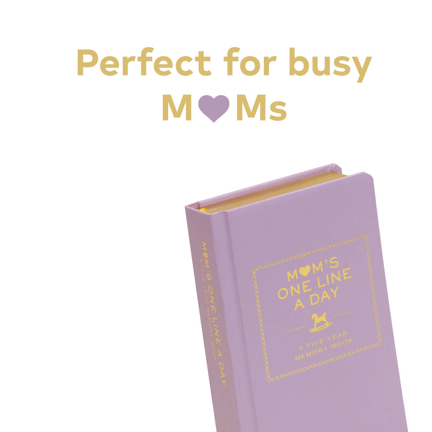 Purple book titled 'Mom's One Line a Day' on a white background with text 'Perfect for busy M❤️ Ms'.