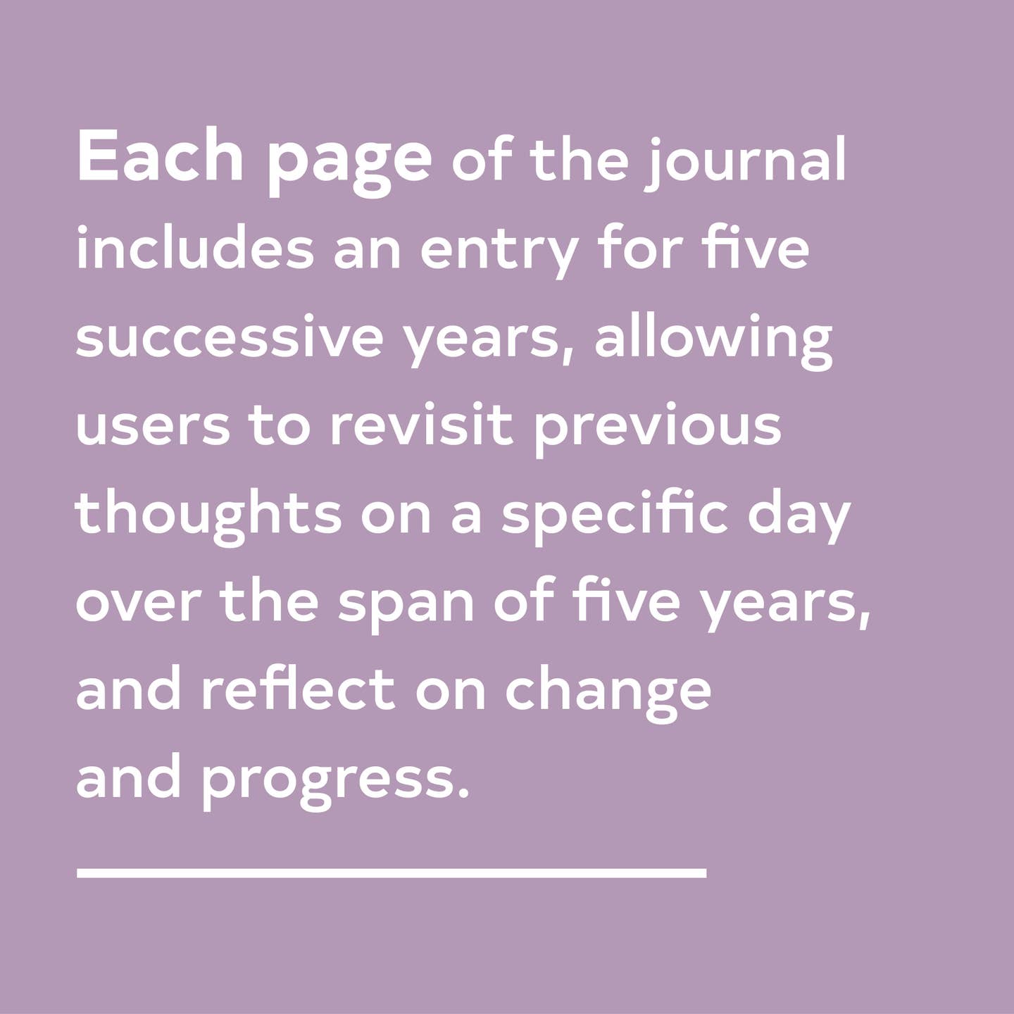 Text on a purple background describing a journal with entries for five years.
