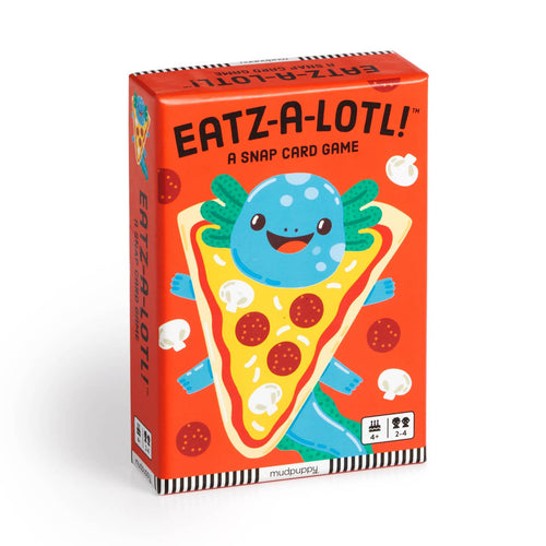 Eatz-A-Lotli card game box with a cartoon character on a pizza slice, on a white background