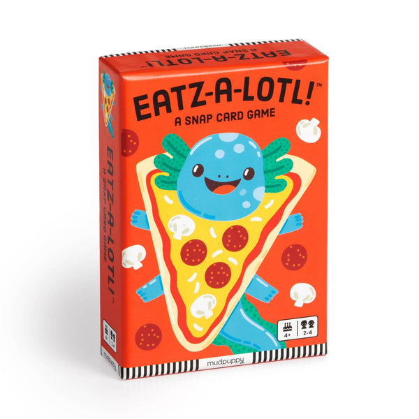 Eatz-A-Lotli card game box with a cartoon character on a pizza slice, on a white background
