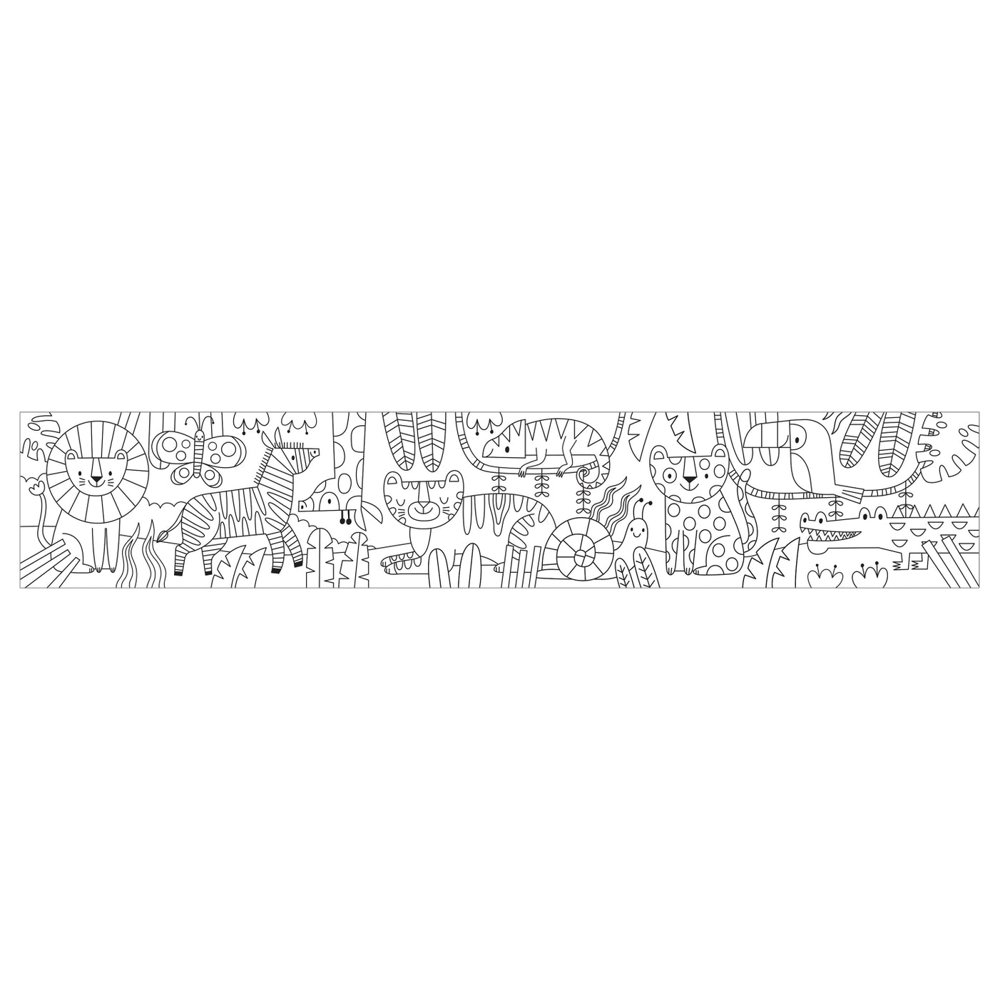 Strip of paper with a pattern of cartoon animals on a white background