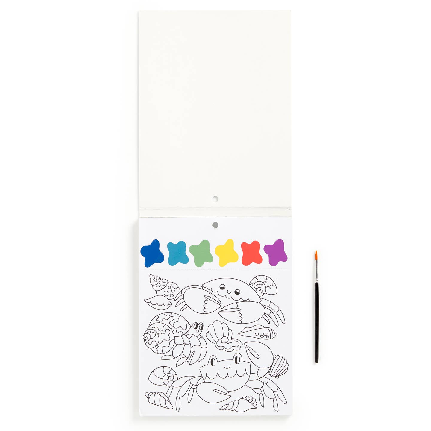 Coloring book with crab illustrations and color swatches on a white background