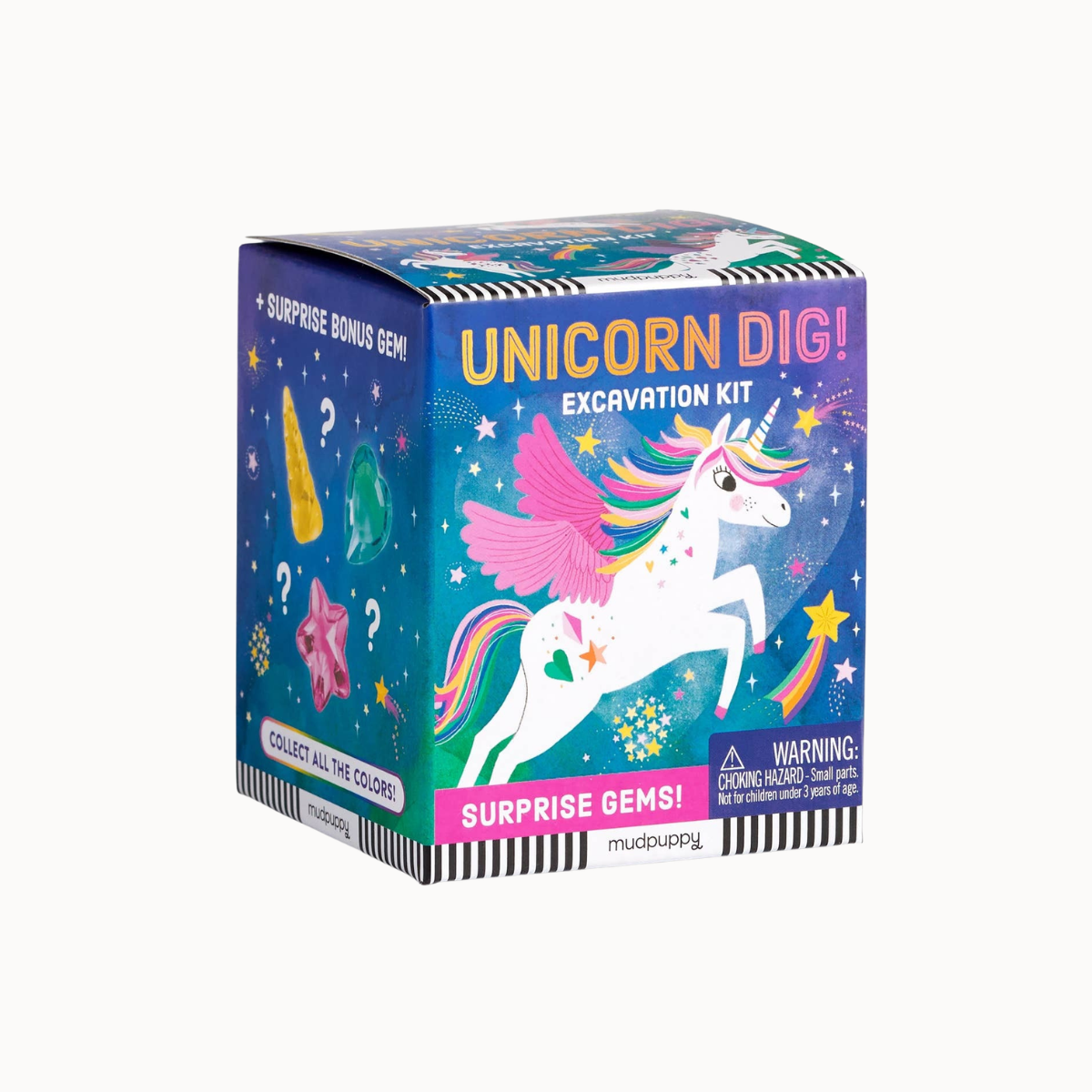 Unicorn Dig! excavation kit packaging with colorful unicorn illustration on a white background