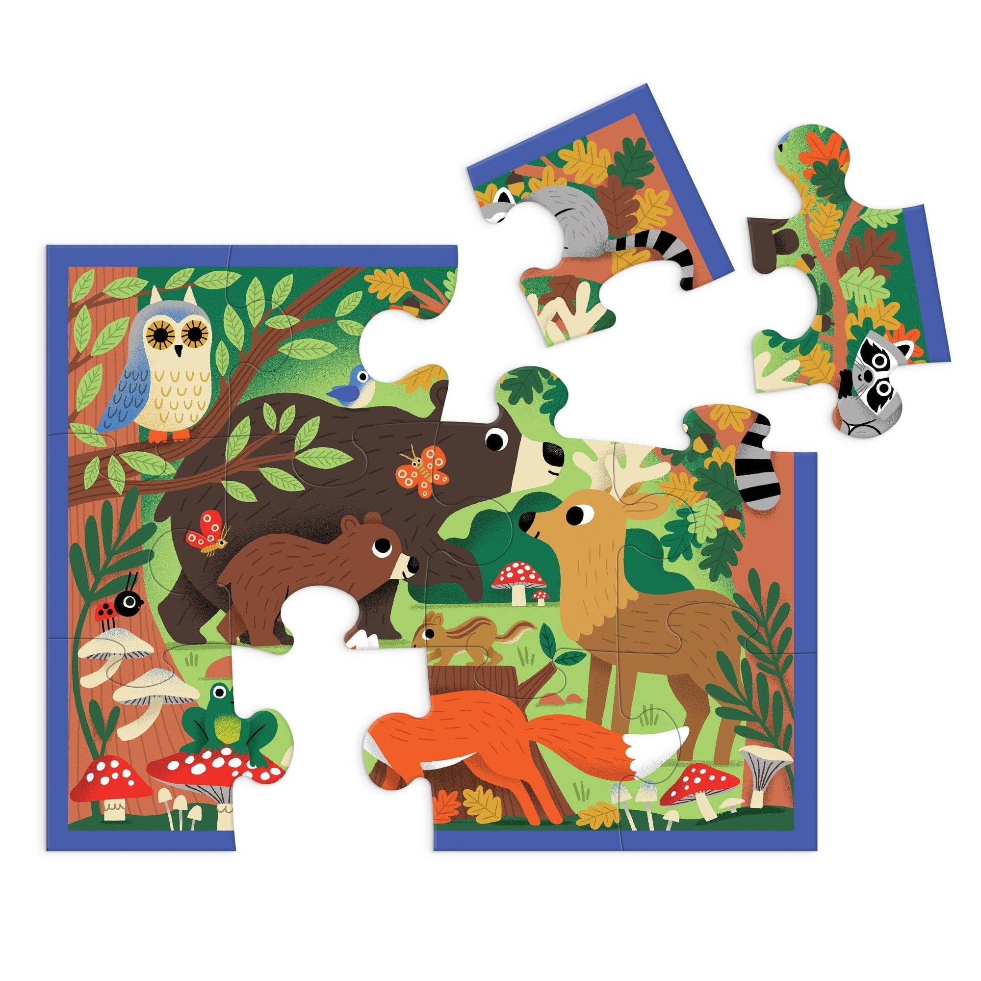 Children's puzzle with forest animals on a white background