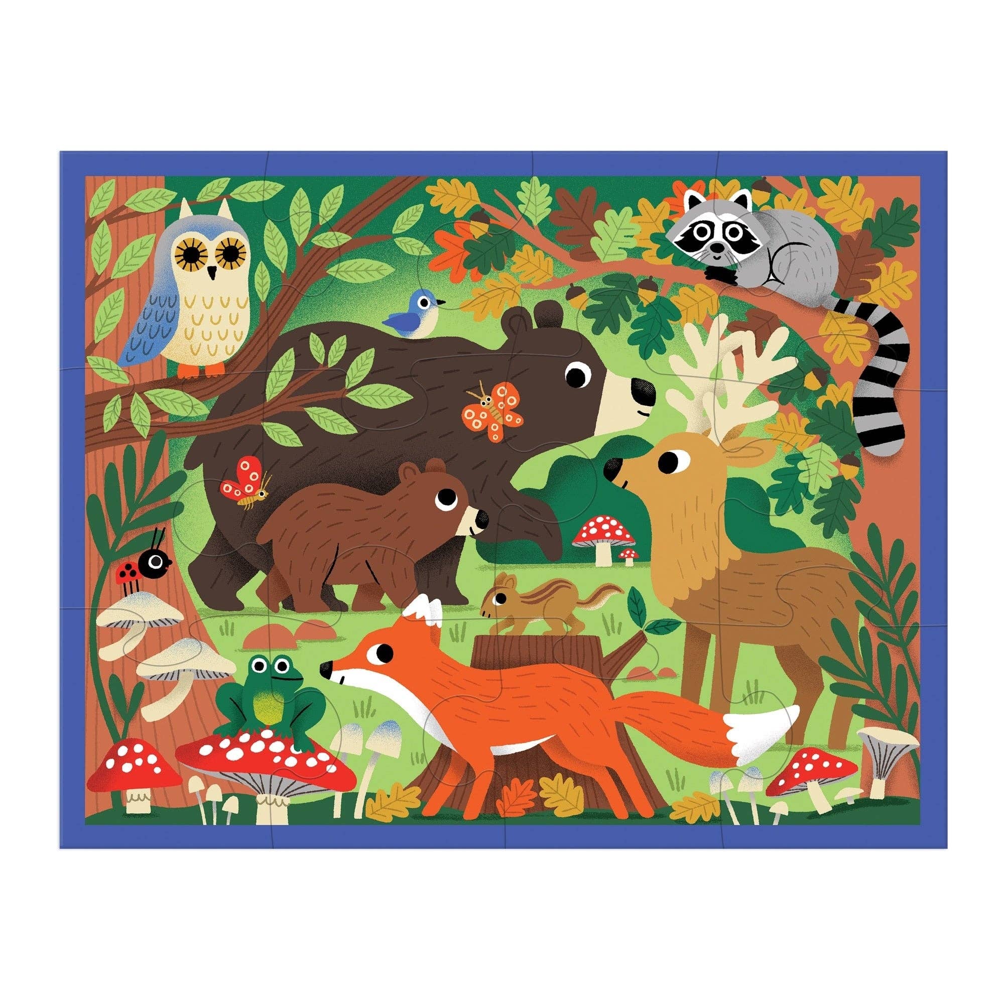 Children's puzzle with forest animals including a bear, deer, and fox.