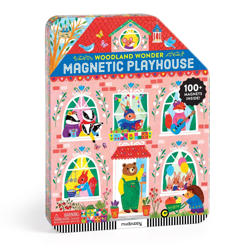 Woodland Wonder Magnetic Playhouse packaging with colorful design and magnetic figures on a white background