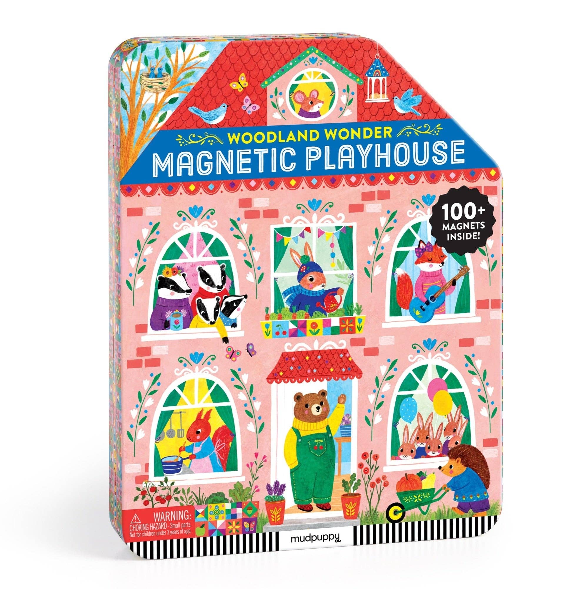 Woodland Wonder Magnetic Playhouse packaging with colorful design and magnetic figures on a white background