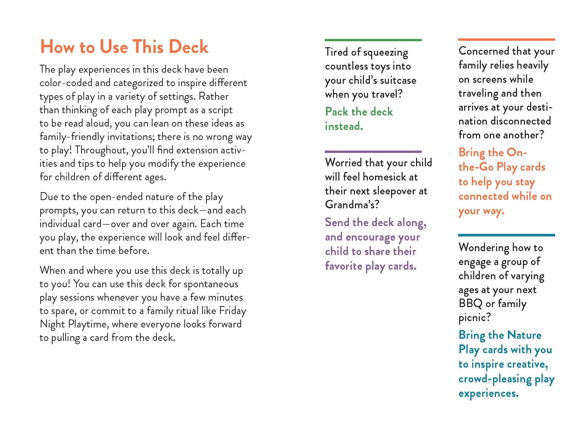 Instructions on how to use a play deck with text on a white background